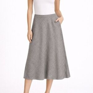 H&M Tweed Midi Skirt Women US 10 EU 40 A Line Herringbone Pattern